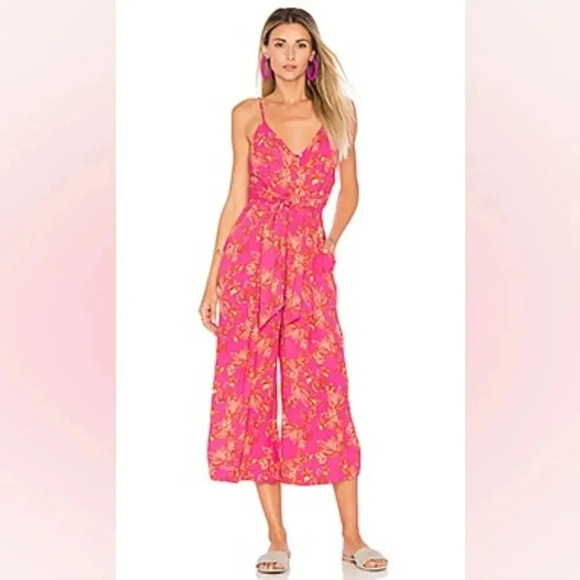Free People Hot Tropics Pink Wide Leg Jumpsuit Size 8 Tropical Summer Vacation - Picture 1 of 10
